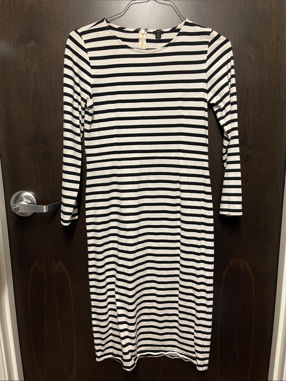 J Crew Striped Long Sleeve Midi Dress in Black & White - Sz 8